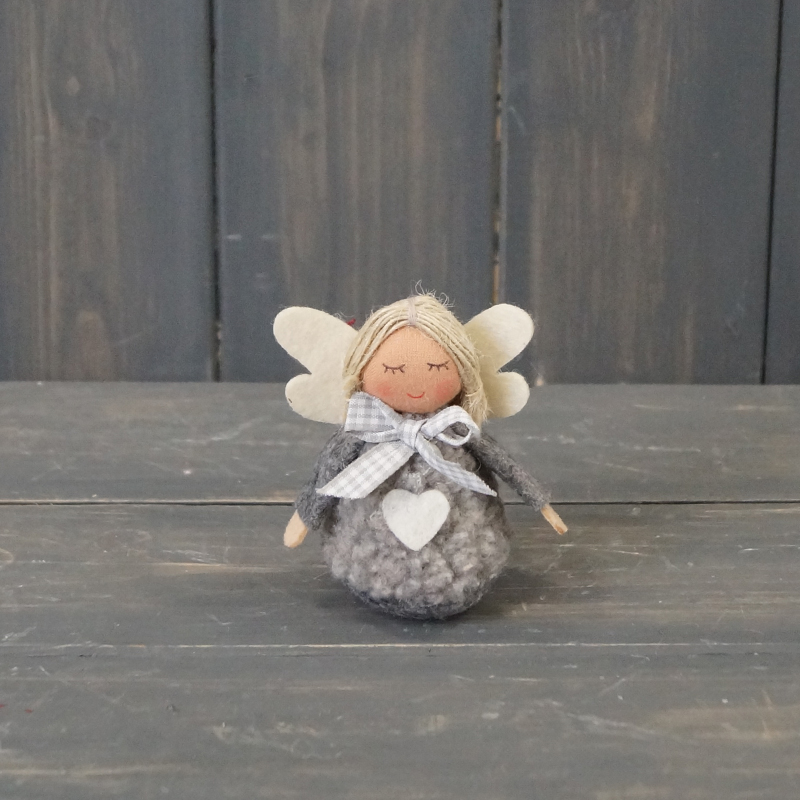 Grey Fabric Angel with Heart (8cm) detail page